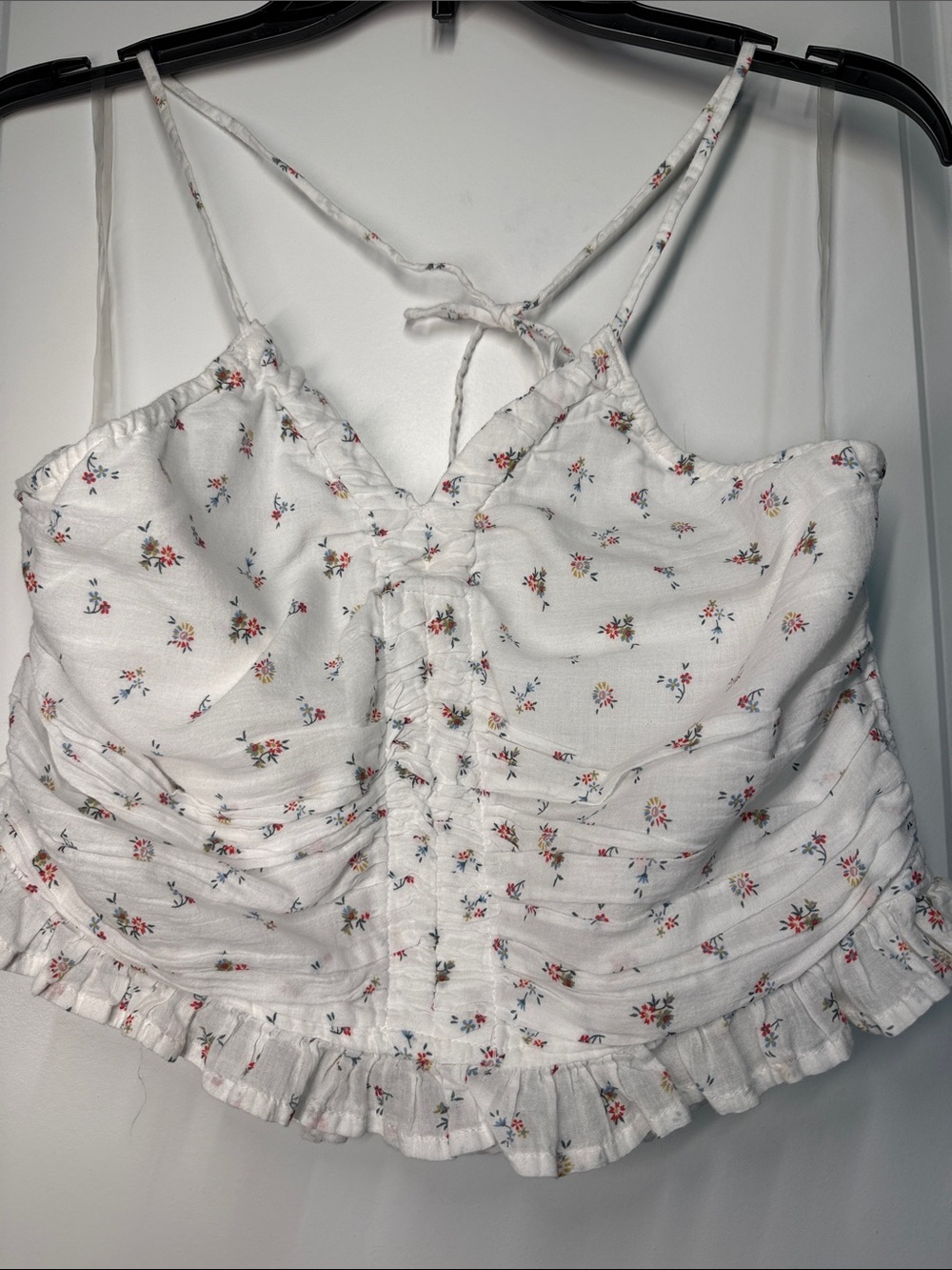 American Eagle Outfitters White Floral Ruching Cami